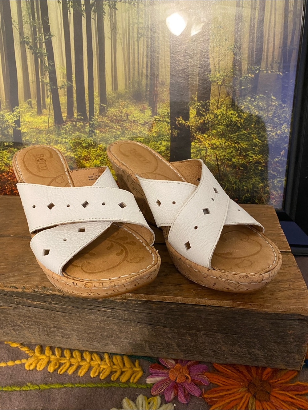 Born White Cross-Band Cork-Effect Wedge Slides